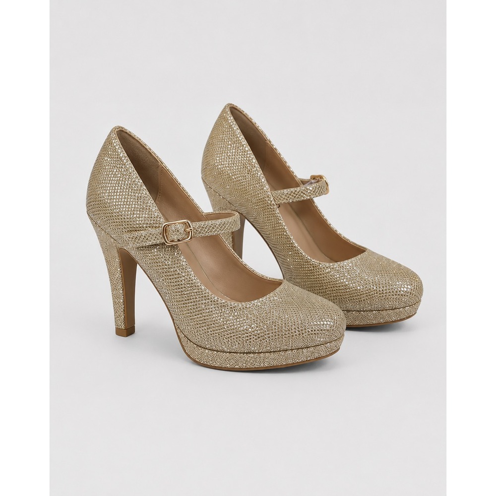 IDIFU Women's Platform GOLD GLITTER Mary Jane Pumps - Size 5M (Regular Width)